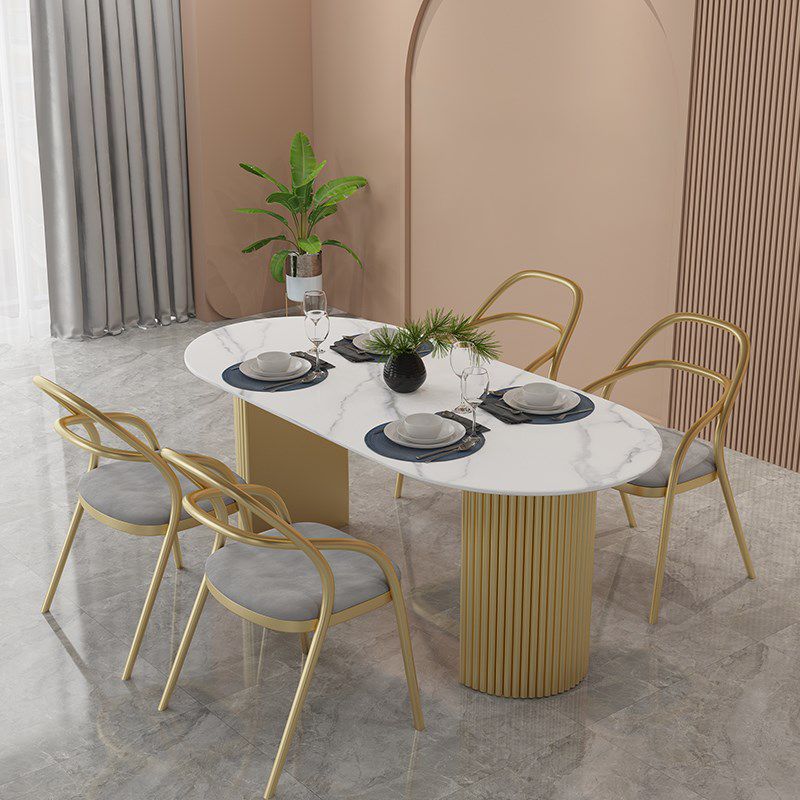 Oval Shape Fixed Dining Table Luxury Double Pedestal Table for Dining Room