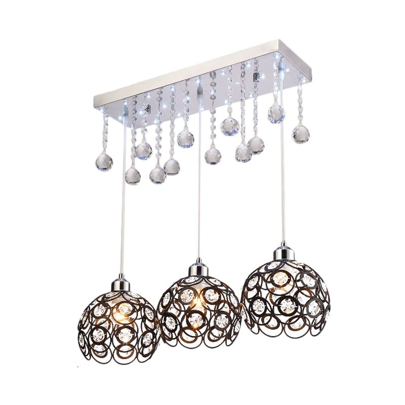 Lampe à suspension globale intégrée en cristal minimal 3 têtes luminaire multi-pendentif en noir