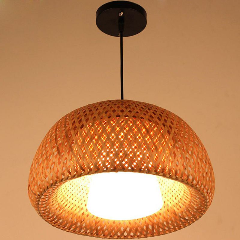 Lampada a cupola a cupola a 2 strati Simplicity Bamboo Bamboo Bulbina a bulbo singolo Luce a sospensione in legno