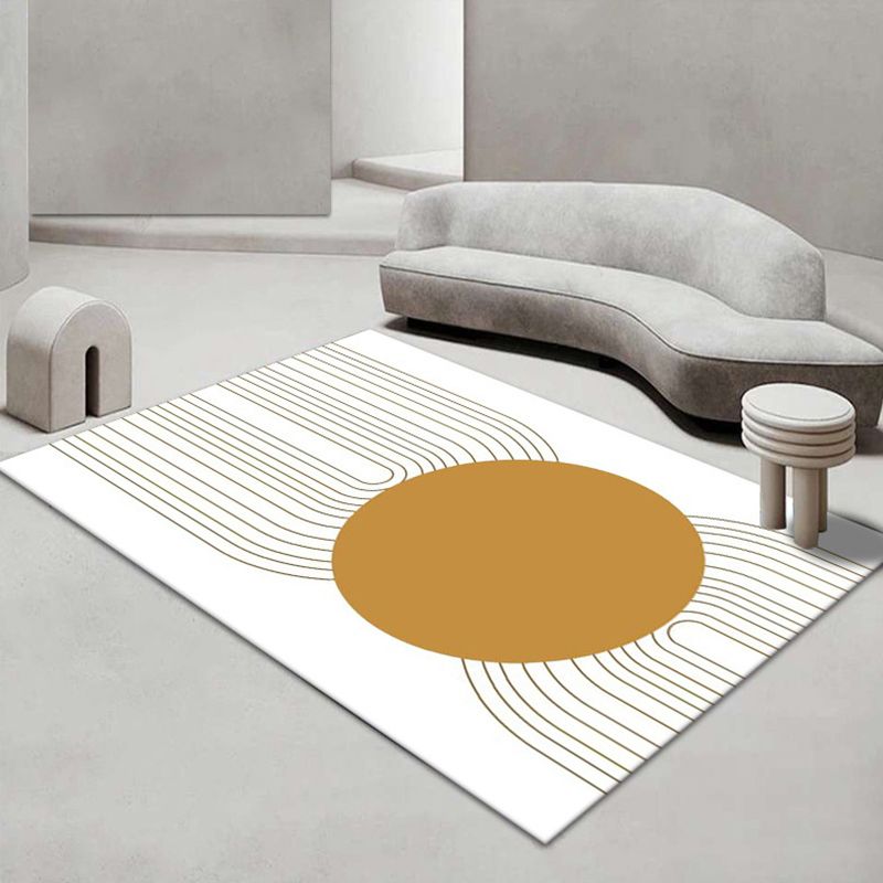 White Circle Rug Polyester Contemporary Rug Stain Resistant Rug for Living Room