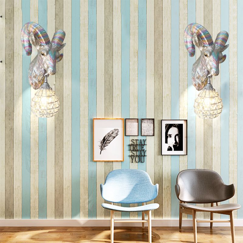 1 Light Resin Wall Lamp Rustic Silver Goat Indoor Sconce Light Fixture with Orb Crystal Shade