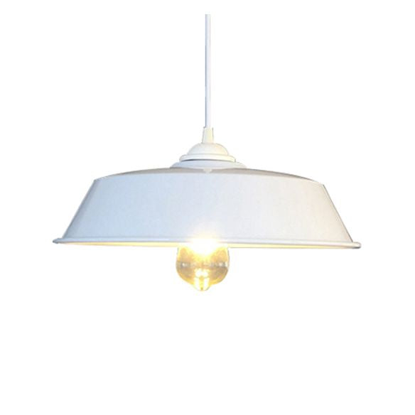 1 Light Barn Pendant Lamp Farmhouse Black/White Metal Height Adjustable Hanging Ceiling Light for Bar