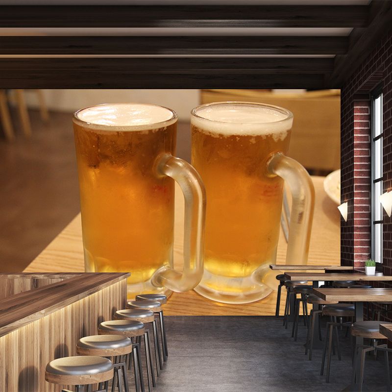 Beer Print Mural Wallpaper Modern Commercial Use Wall Covering in Soft Color