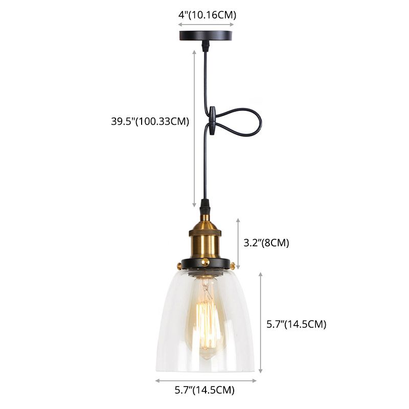 Stile industriale Bulbo singolo Impiccamento Lumo in vetro trasparente Lampada a sospensione retrò per camera da pranzo camera da letto