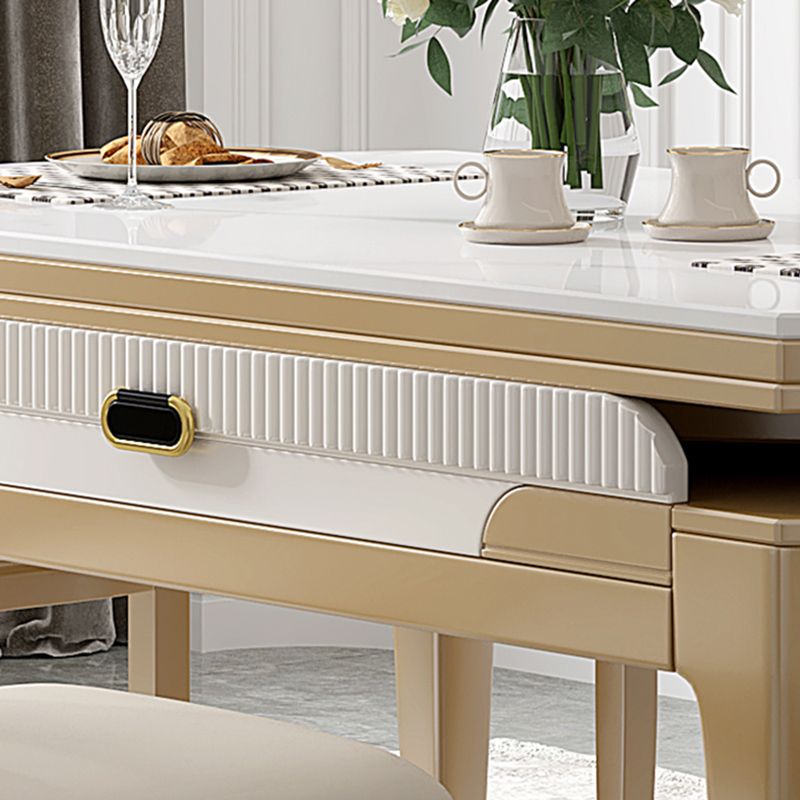 Modern White Stone Dining Table Set 1/2/5/7 Pcs Standard Height Formal Dining Room Set