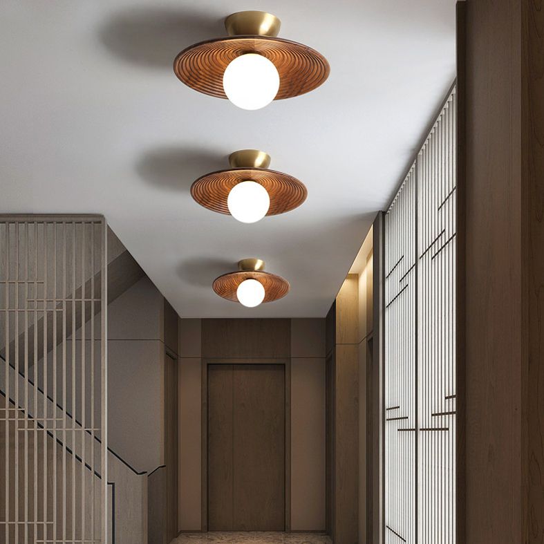 Plafonnier semi-encastré pour allée ombragée, éclairage moderne semi-encastré en bois, marron