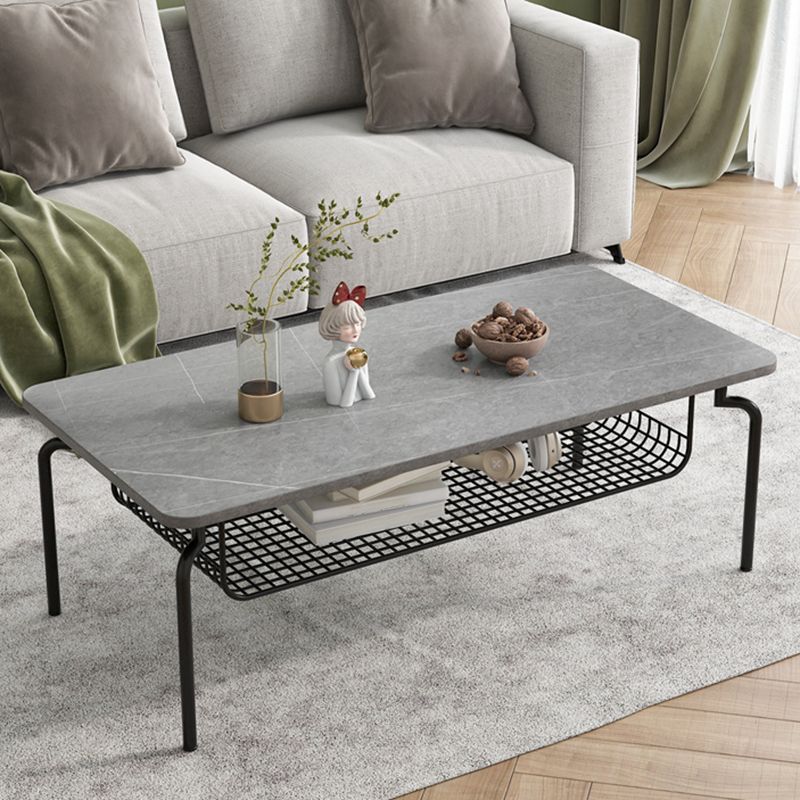 Glam Coffee Table with Slate Rectangle Top and 4 Legs Bunching Tables