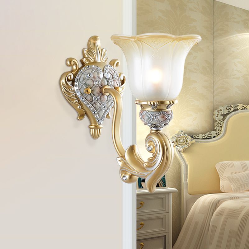 Opal Frosted Glass Gold Sconce Bell 1/2-Bulb Traditional Wall Mounted Light for Living Room