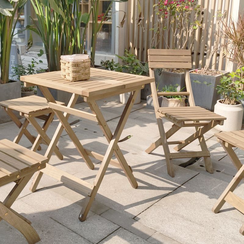 Wood Folding Outdoors Dining Chairs Armless Open Back Side Chair