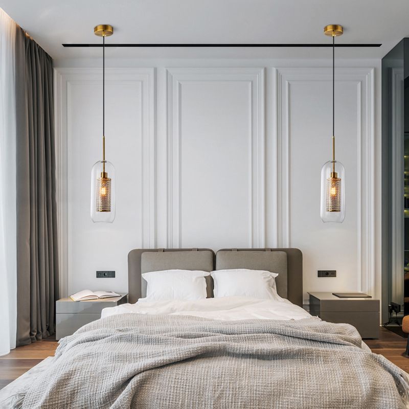 Brass 1 Light Hanging Pendant Light Modern Minimalist Clear Glass Dining Table Hanging Lamp