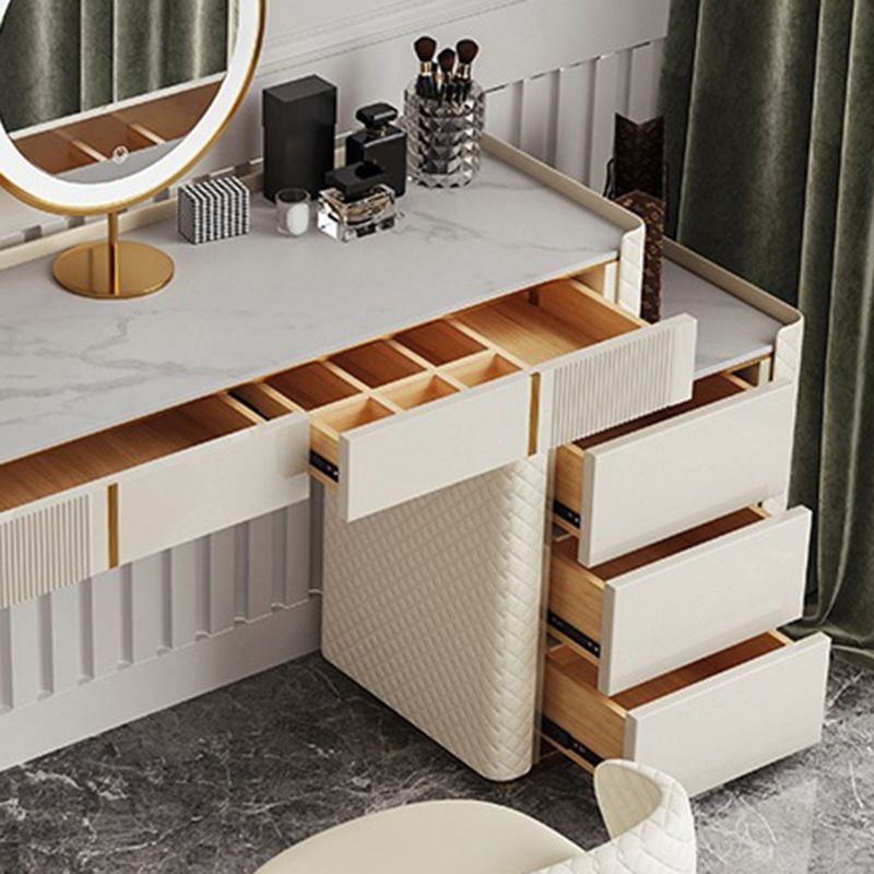14.96" Wide Stone Makeup Counter Bright White Vanity Tables with Storage Drawers