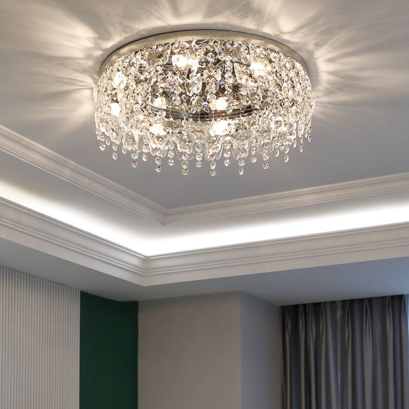 Contemporary Flush Light Fixtures Fringed Crystal Flush Mount Lampen in Silber