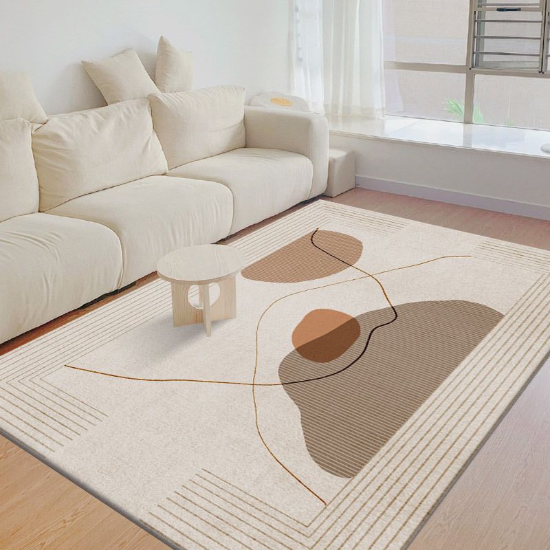 Light Grey Simple Rug Polyester Line Rug Non-Slip Backing Area Rug for Living Room