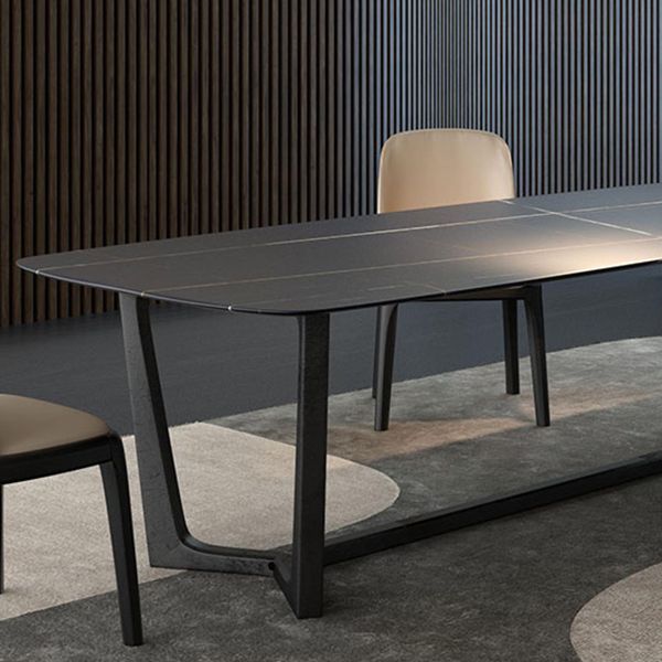 Industrial Black Table for Restaurant Rectangle Dining Table with Trestle Base