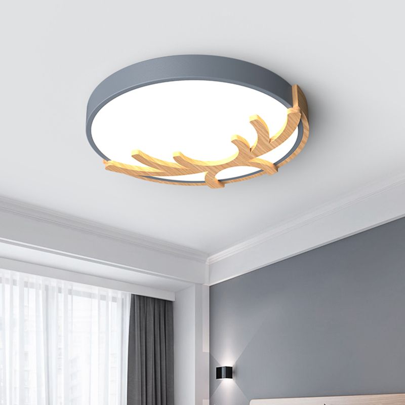 Lampada da soffitto rotonda acrilica Nordic Led Flushmount Illuminazione con legno Antler in bianco/verde/grigio