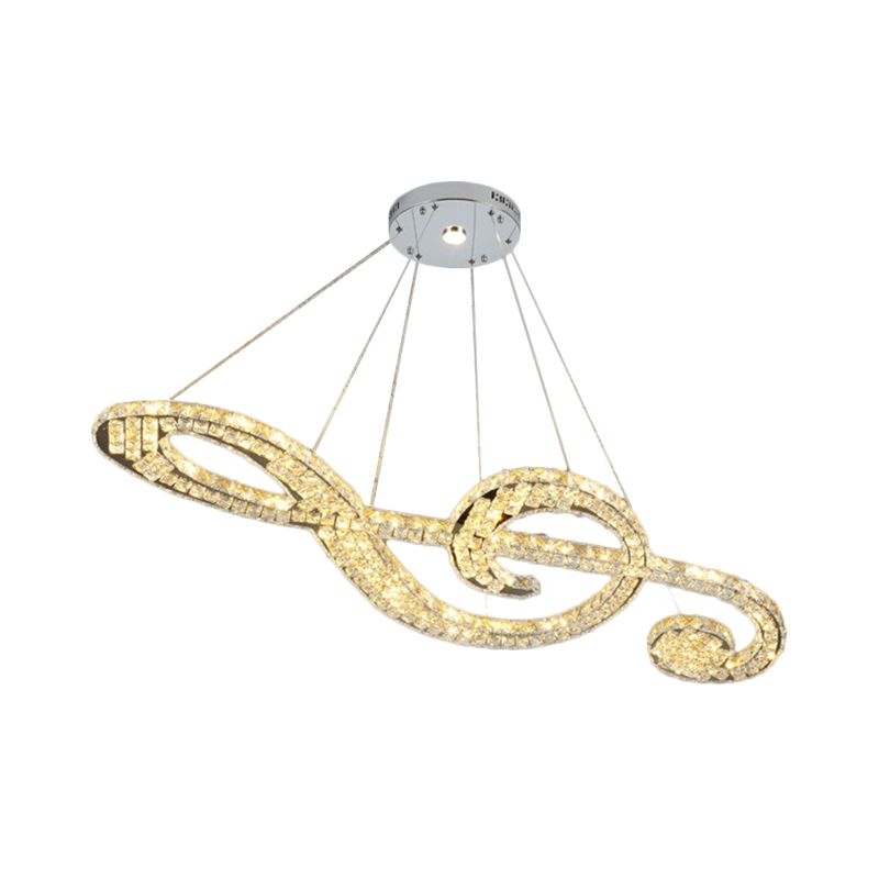 Faceted Crystal Music Note Hanging Light Contemporary Stainless-Steel LED Pendant Chandelier for Bedroom