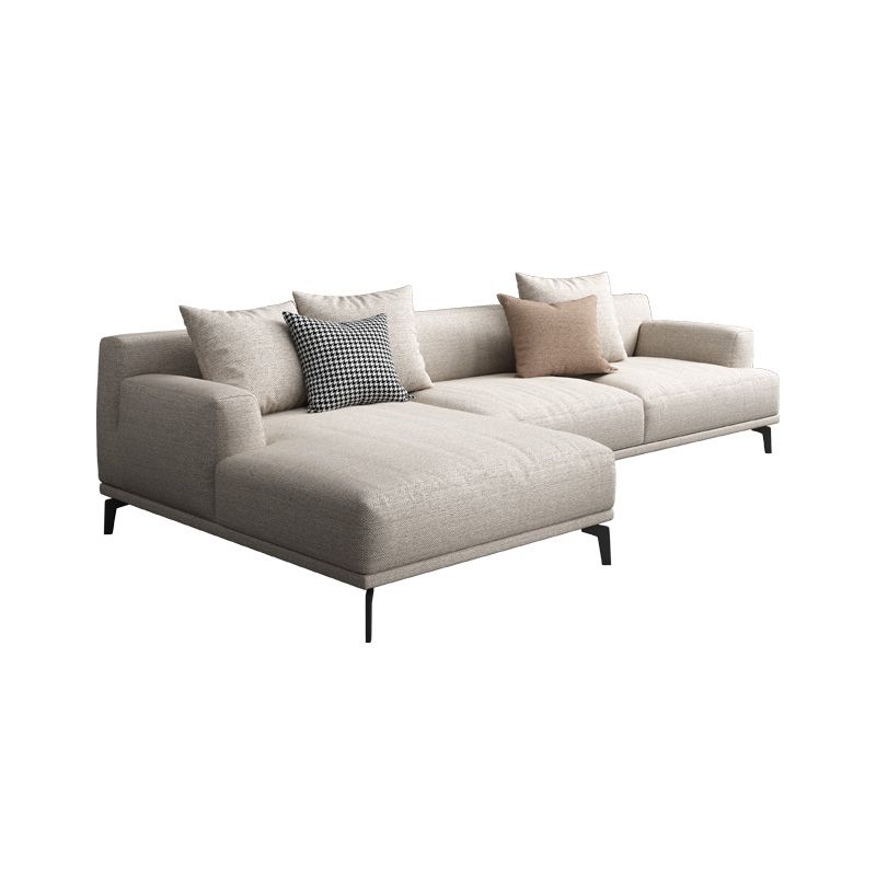 Faux Leather and Cotton Blend Recessed Arm Furniture Sectionals in Beige