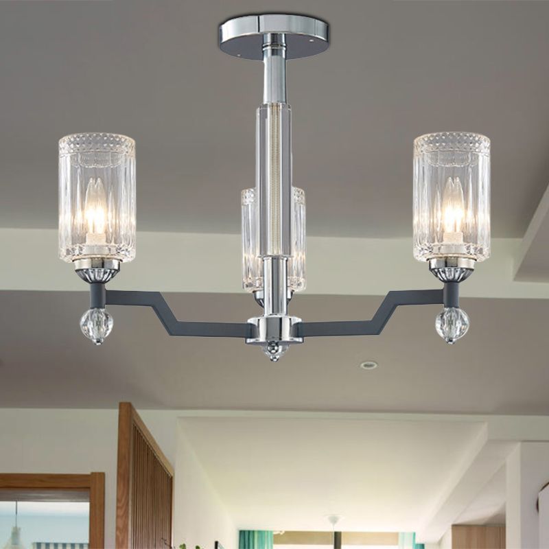 Modernistische 3/6-head plafond spoeling Mount Cilindrical Crystal Semi Flush Light in Chrome