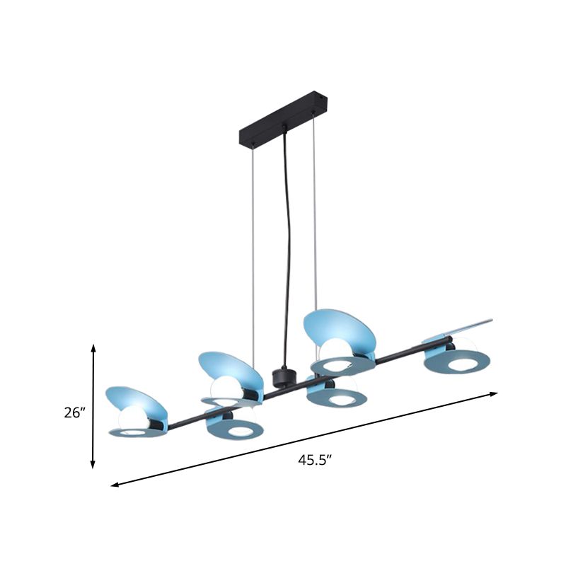 Mussel Metallic Island Ceiling Light Modernist 6 Bulbs Blue and Black Hanging Lamp Kit for Dining Room