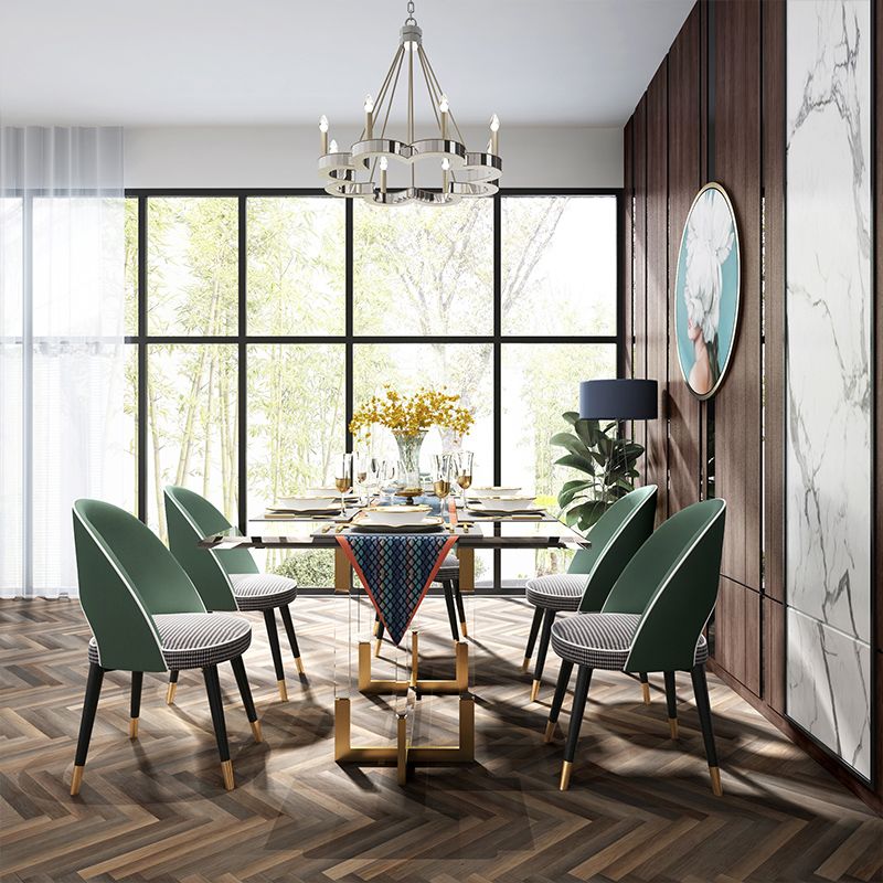 Open Back Dining Side Chair Faux Leather and Wood Armless Dining Chairs