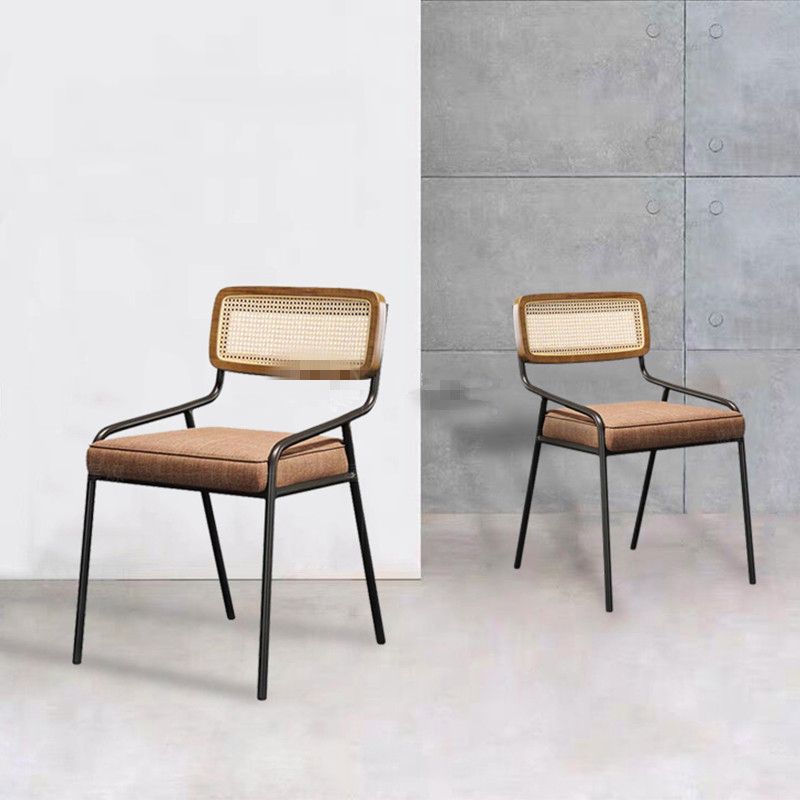 Modern Style Fabric Side Chair Cane Back Armless Dining Chair