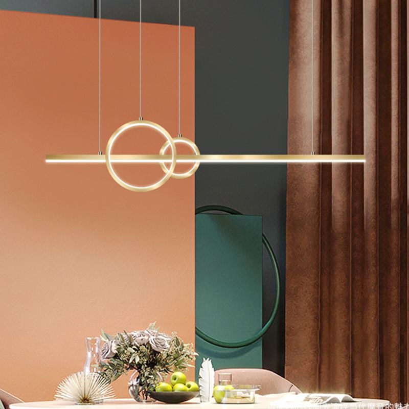 Post Modern LED Kitchen Island Fixture in Gold Linear Ceiling Pendant Lighting