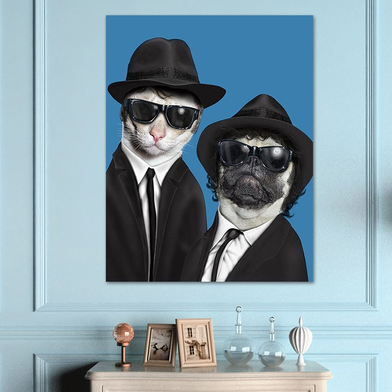 Art sur toile Funky Dog Boy pour chambre d'adolescent, décoration murale imprimée en couleur foncée, texturée