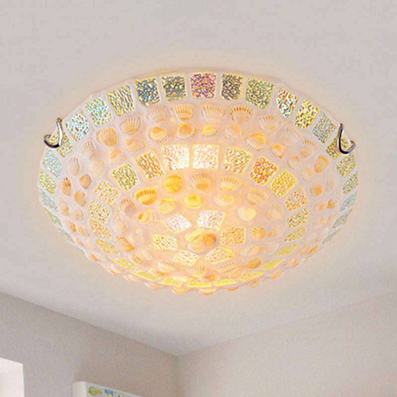 Mozaïeken Glazen Kom Inbouwlamp Mediterrane Gele Plafondlamp met Decoratieve Omhulsel voor Slaapkamer