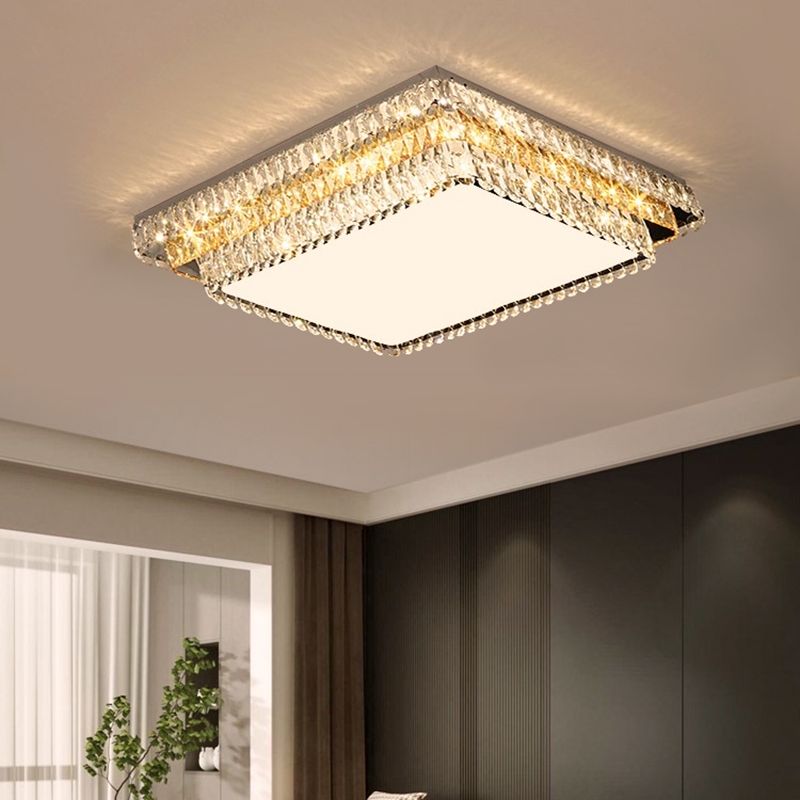 Plafonnier LED en cristal à deux niveaux, montage encastré en acier inoxydable, Style de luxe moderne, pour salon