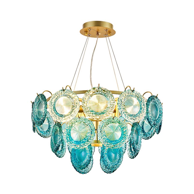 5/8 Lights Bedroom Chandelier Lighting Rustic Blue Pendant Lamp with Conical Crystal Shade