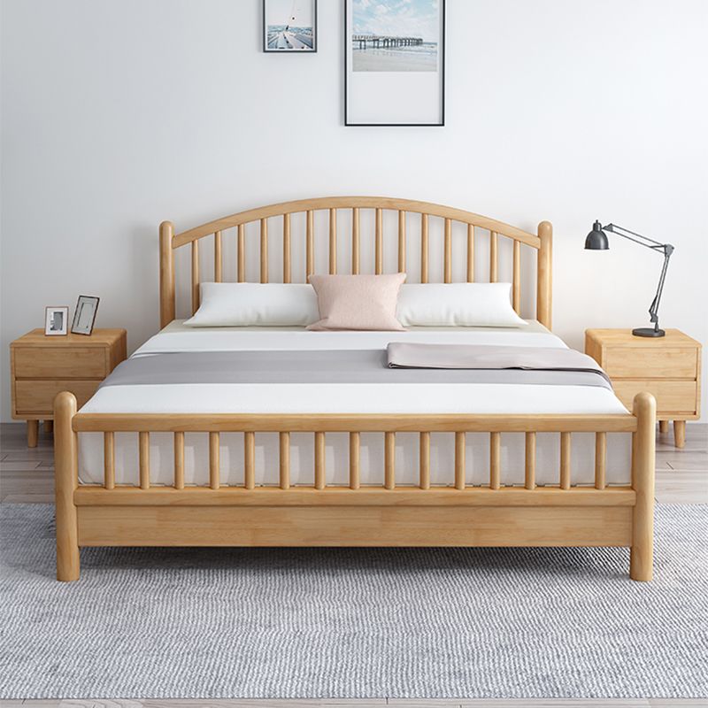 Scandinavian Natural Rubberwood Bed with Arched Slat Headboard