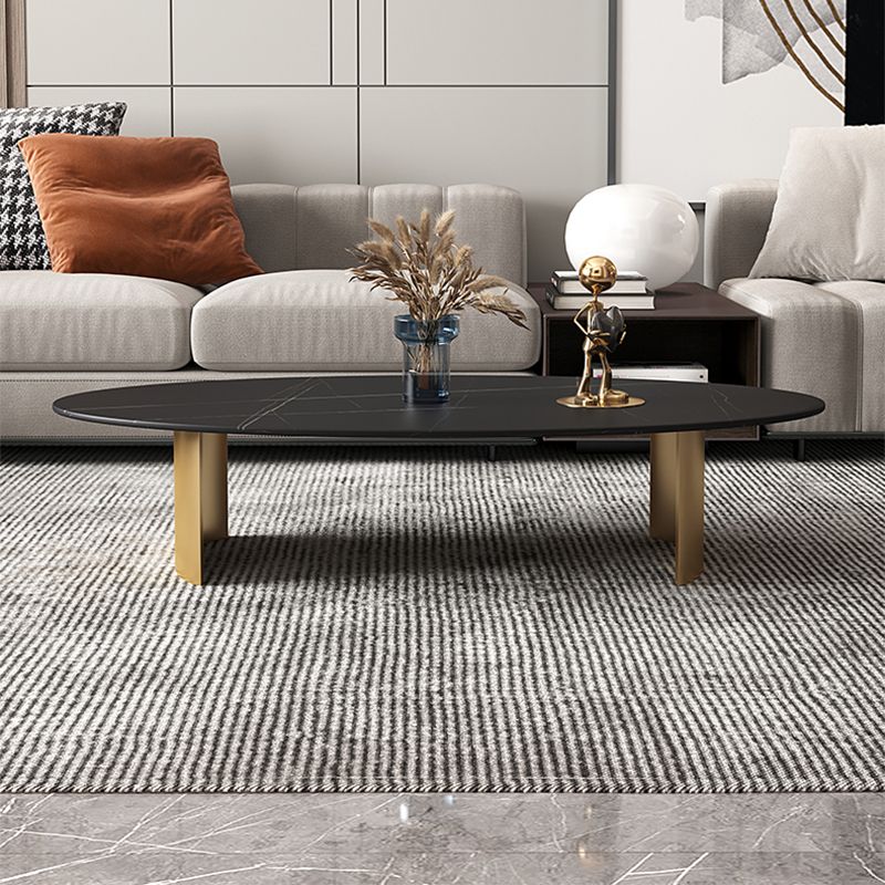 15.75" H 1 Single Coffee Table Glam Elliptical Stone Cocktail Table