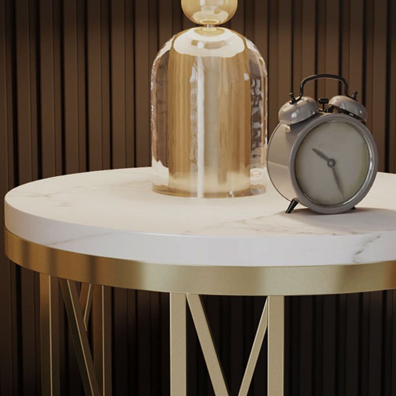 Round Slate Plate Table Plate Metal Frame Base Modern Style Side Table