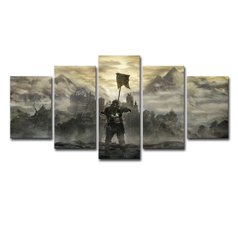 Kid Dark Souls Castle Canvas Wall Art Boys Bedroom Wall Decor in Brown, Multi-Piece