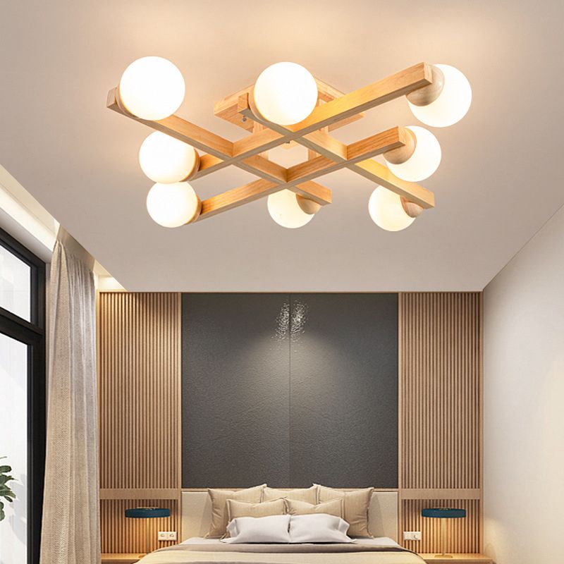 Luminaire encastré carré contemporain Plafonnier encastré en bois en marron