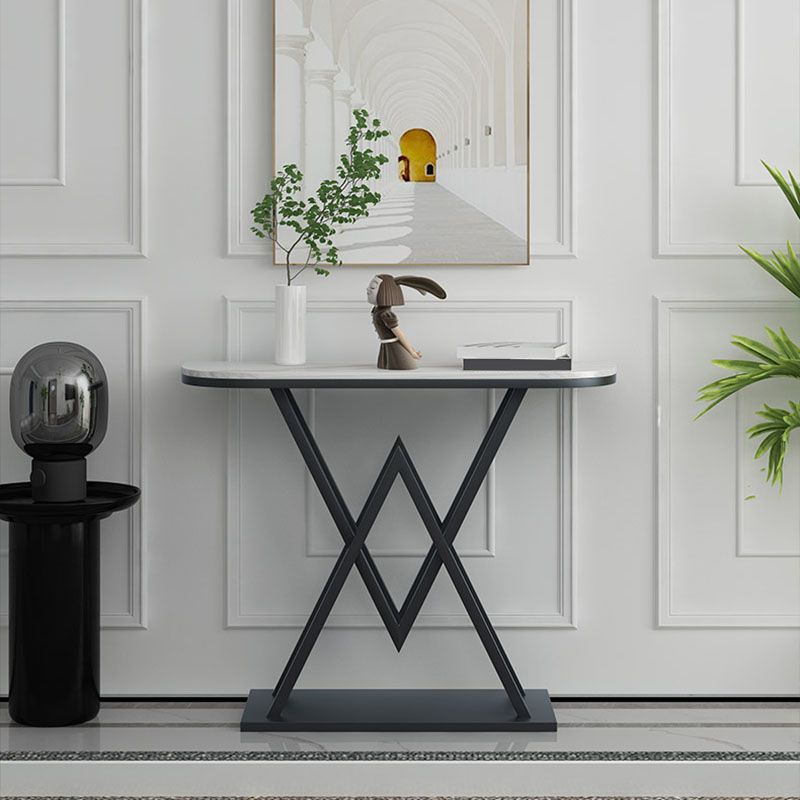 12" W Glam Marble Console Table Half Moon Stain Resistant Accent Table for Hall