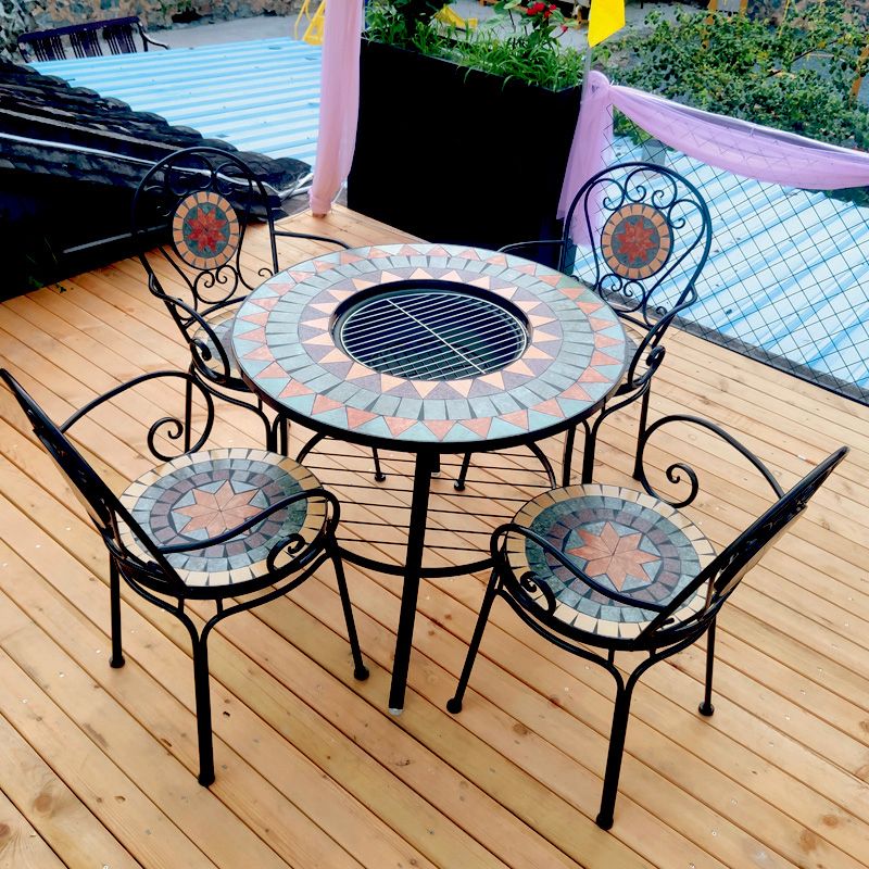 Boho Style Dining Set Round Ceramic Tile 1/3/5 Pieces Dining Set