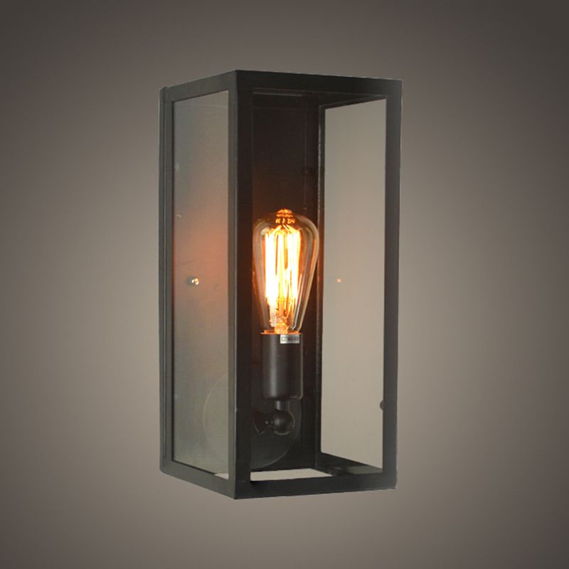Vintage Industrial Rectangular Wall Sconce Clear Glass Wall Mounted Lighting for Coffee Shop