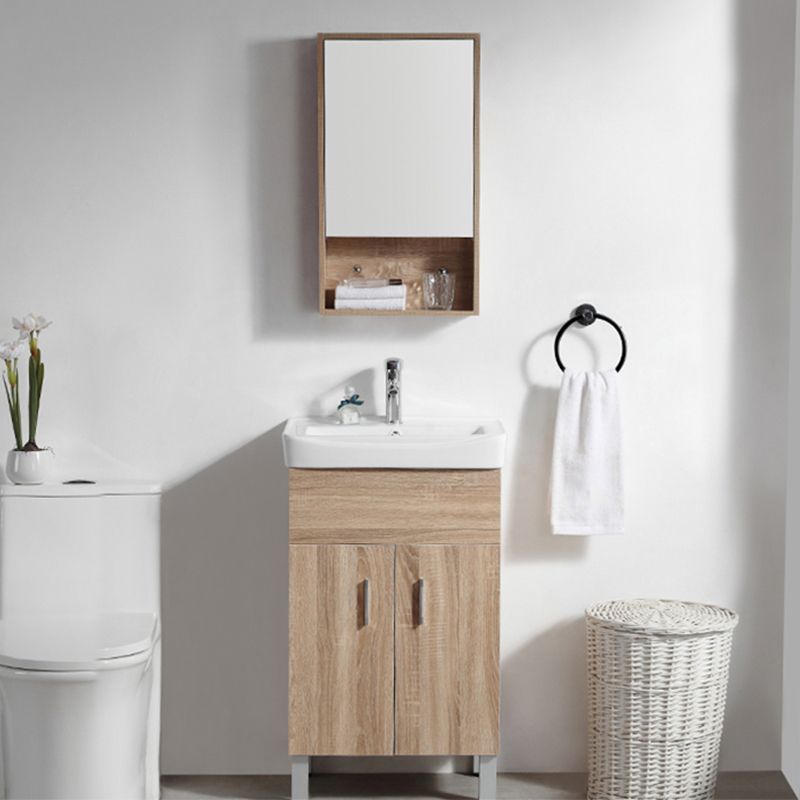 Mirror Vanity Wood Freestanding Rectangle 2 Doors Bathroom Vanity with Single Sink
