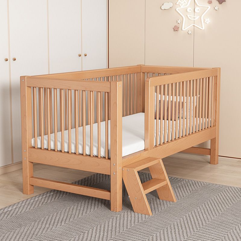 Farmhouse Style Beech Crib Solid Wood Nursery Crib with Guardrails