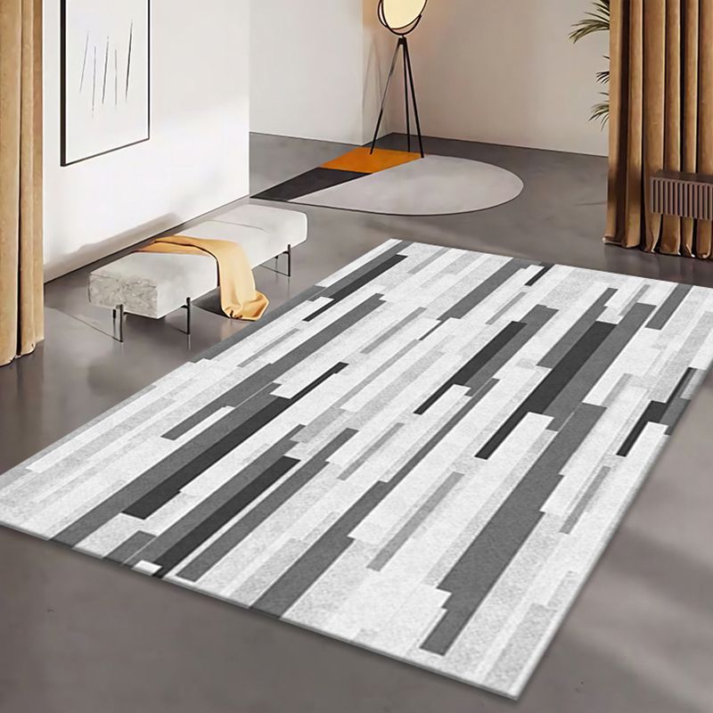 Grey Modern Rug Polyester Pattern Rug Stain Resistant Rug for Living Room