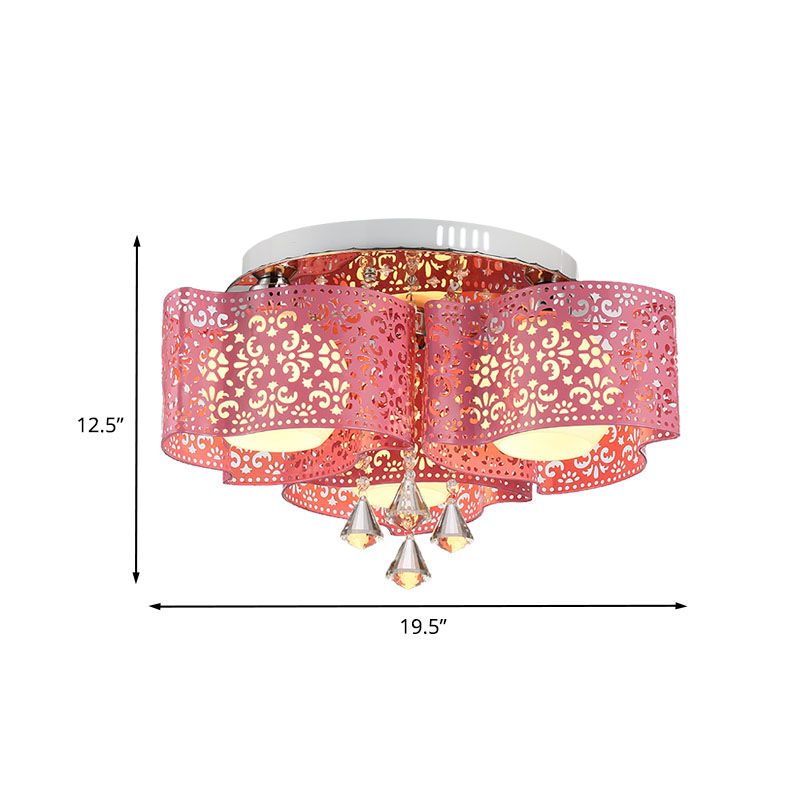 Lampada da incasso metallica a forma di mulino a vento Lampada da incasso contemporanea a 3/5 teste con finitura rosa rossa con paralume in vetro smerigliato