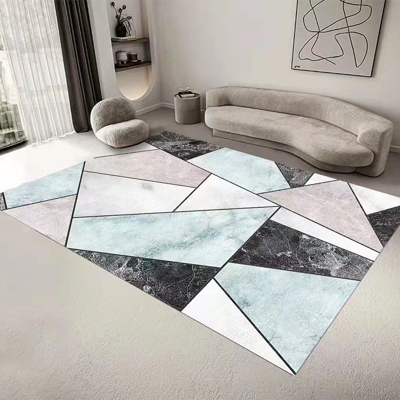 Gray Modern Rug Polyester Geometric Patterns Rug Washable Rug for Home Decor