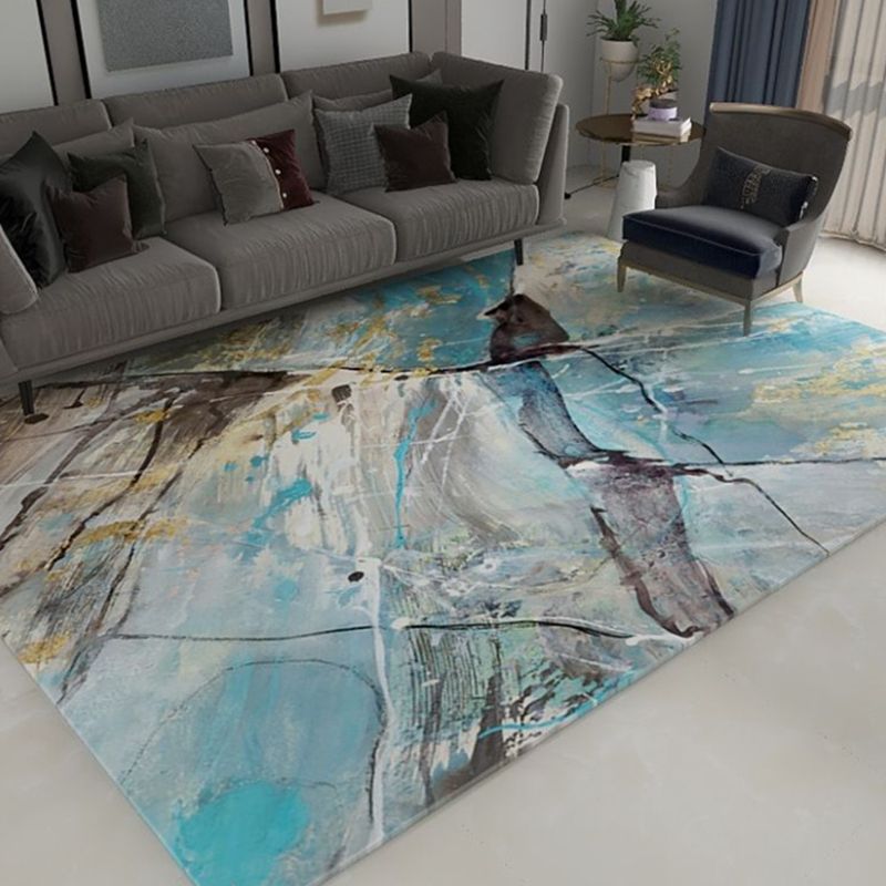 Blue Modern Carpet Polyester Graphic Carpet Washable Carpet for Home Decoration