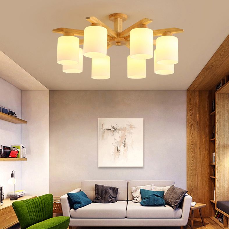 Lampada a montaggio semi cilindri in legno moderno semplicità lampada da soffitto a filo a sfioramento