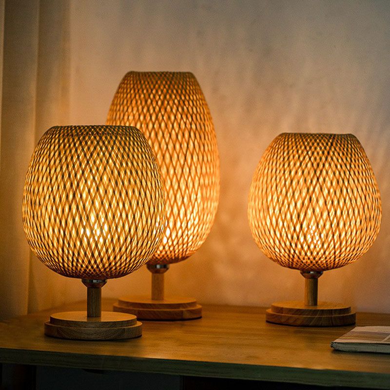 Bamboo Wine Glass Table Lampe Nordic Style 1 Bulbe Lumière de nuit en bois pour la chambre