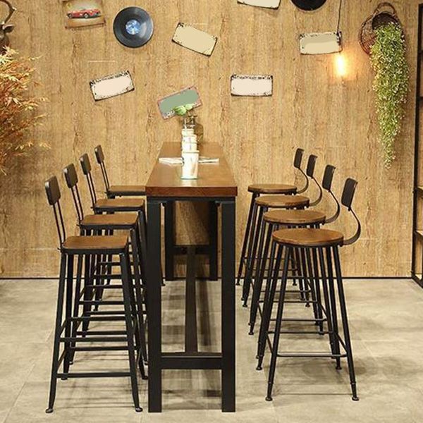 Wood Top Bar Table Modern Metal Base Dining Table for Coffee Room