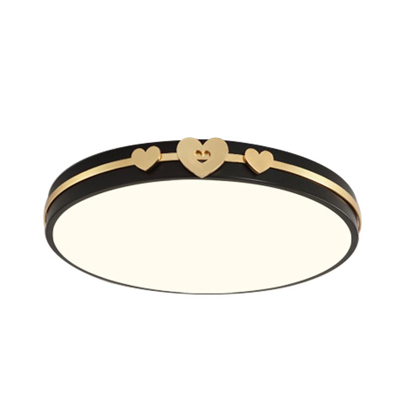 Noordse cirkelvormige spoellamp Acryl LED Slaapkamer Spoelverlichting in wit/zwart/grijs met goud liefdevolle hart deco
