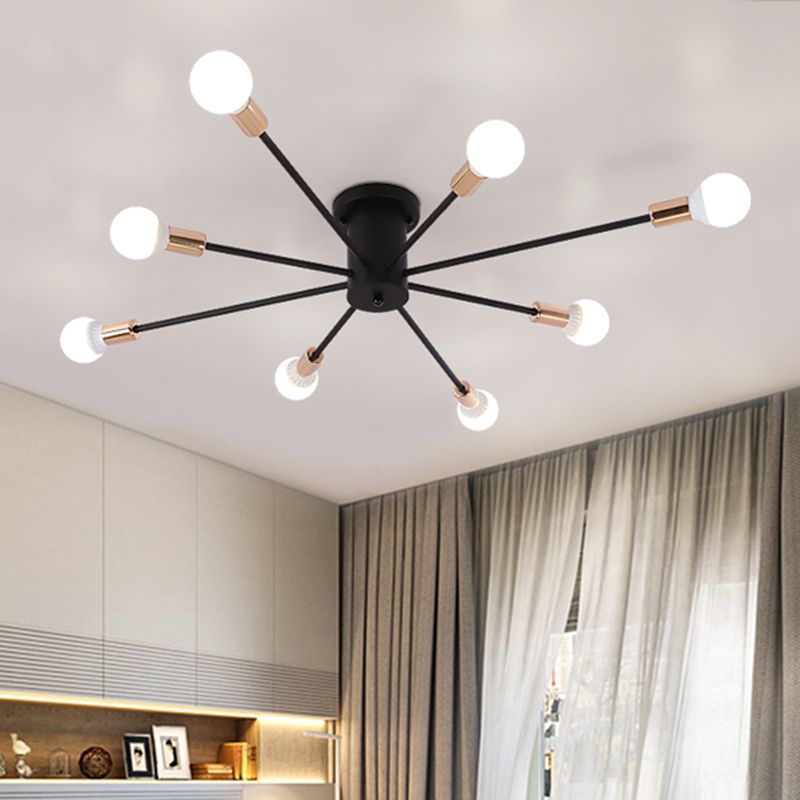 6/8/10 lichten Starburst semi-inbouw plafondlamp modern metaal zwart plafondinbouw voor slaapkamer met blote lampontwerp