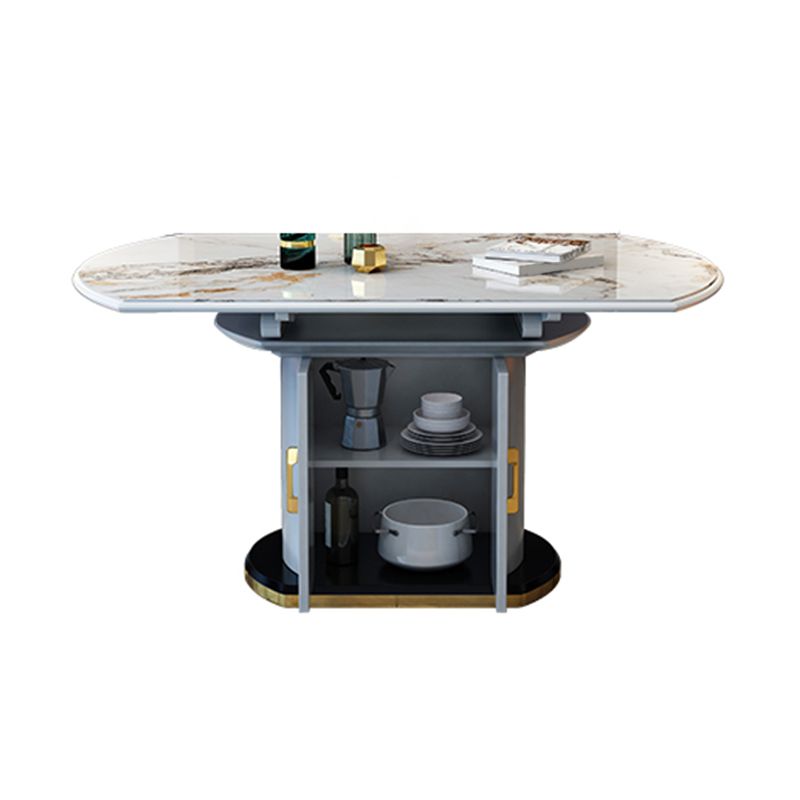 Modern Extendable Dining Table White Round Stone Tabletop with Storage